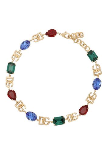 Dolce & Gabbana logo-plaque crystal-embellished necklace - Gold