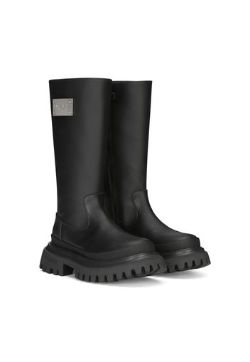 Dolce & Gabbana Kids Stiefel mit Logo-Schild - Schwarz