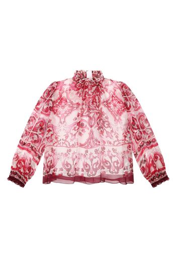 Dolce & Gabbana Kids Seidenbluse mit Majolica-Print - Rot