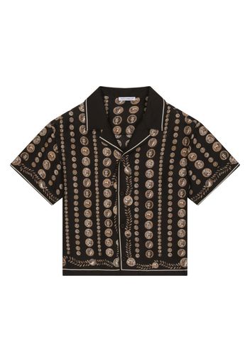 Dolce & Gabbana Kids Seidenhemd mit Münzen-Print - Schwarz