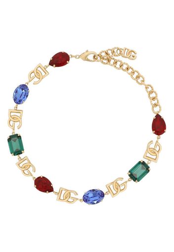 Dolce & Gabbana logo-plaque crystal-embellished necklace - Gold