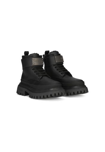 Dolce & Gabbana Kids Bikerstiefel mit Logo-Schild - Schwarz