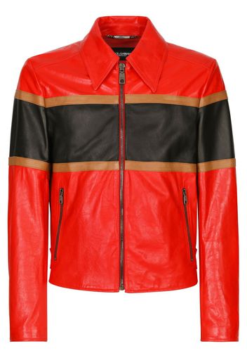 Dolce & Gabbana Gestreifte Hemdjacke aus Leder - Rot