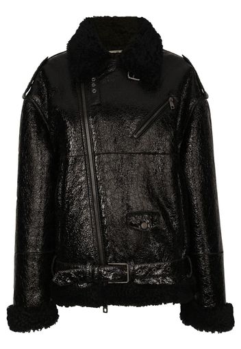 Dolce & Gabbana Lederjacke mit Rüschenkragen - Schwarz