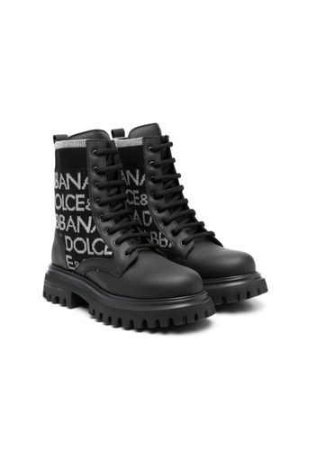 Dolce & Gabbana Kids logo-lettering leather ankle boots - Schwarz