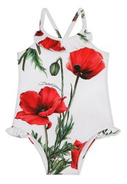 Dolce & Gabbana Kids floral-print ruffle-trim one-piece - Weiß