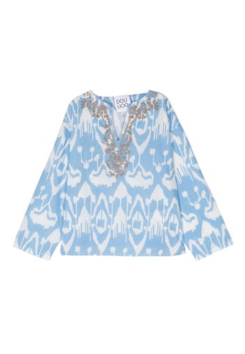 Douuod Kids embroidered-detail cotton blouse - Blau