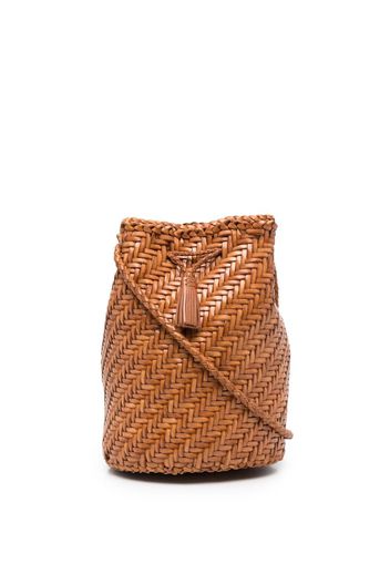 DRAGON DIFFUSION Pompom Double Jump woven bucket bag - Braun