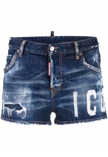 Dsquared2 Ausgeblichene Distressed-Jeansshorts - Blau