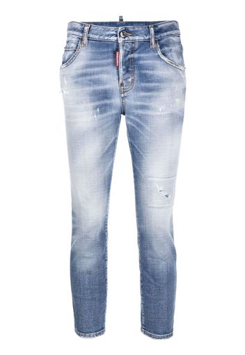 Dsquared2 Cropped-Jeans in Distressed-Optik - Blau