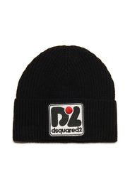 Dsquared2 Kids Gerippte Mütze mit Logo-Patch - Schwarz