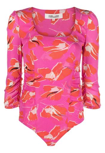 DVF Diane von Furstenberg Miley floral-print ruched bodysuit - Rosa