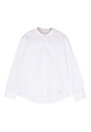 Eleventy Kids collarless long-sleeve linen shirt - Weiß