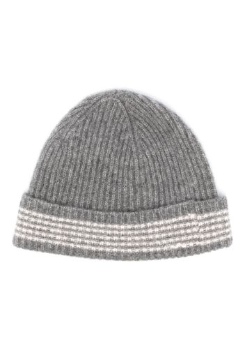 Eleventy Gerippte Beanie mit Streifen - Grau