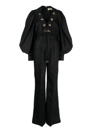 Elie Saab oversized-eyelet flared jumpsuit - Schwarz