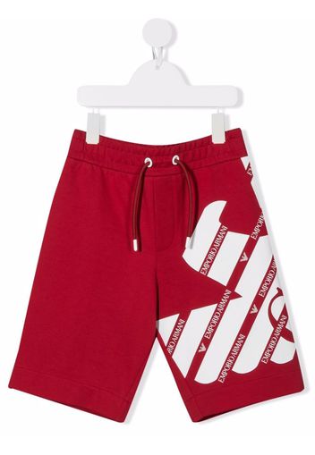 Emporio Armani Kids logo-print drawstring shorts - Rot