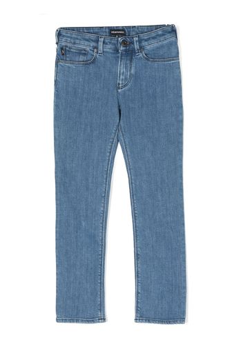 Emporio Armani Kids Straight-Leg-Jeans mit Logo-Schild - Blau