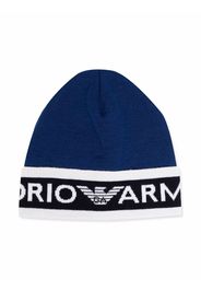 Emporio Armani Kids Intarsien-Strickmütze mit Logo - Blau