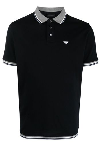 Emporio Armani logo-embroidered tipped polo shirt - Blau