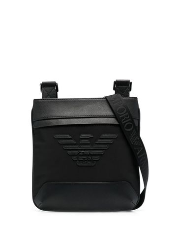 Emporio Armani logo-patch leather messenger bag - Schwarz