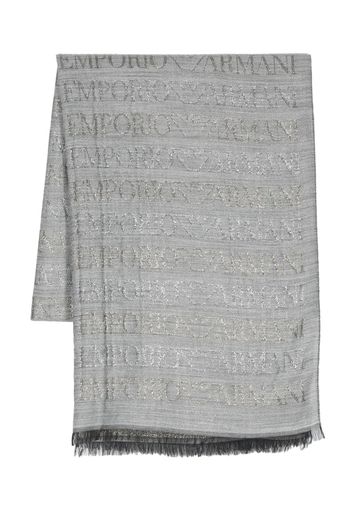 Emporio Armani logo-jacquard frayed-edge scarf - Grau