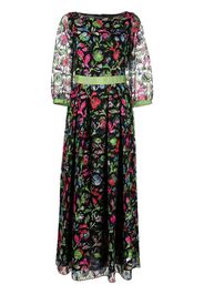 Emporio Armani floral-embroidered sheer-sleeve dress - Schwarz