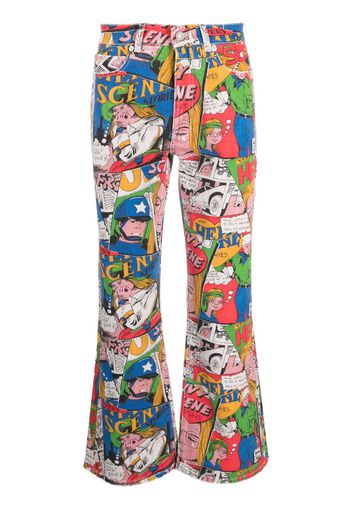 ERL cartoon-print flared jeans - Weiß