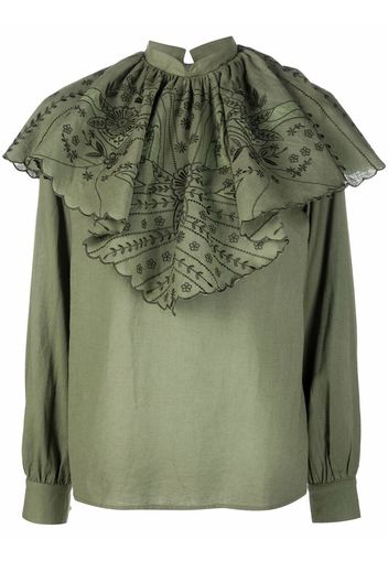 ETRO ruched floral-embroidery blouse - Grün