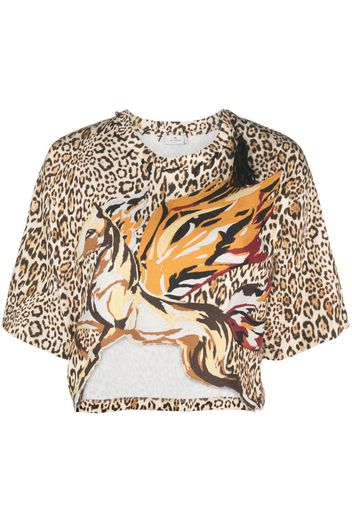 ETRO Pegaso-patch leopard-print T-shirt - Nude