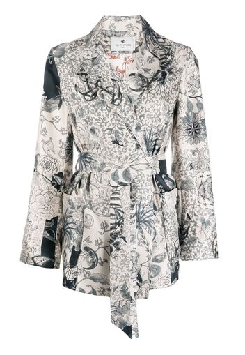 ETRO graphic-print belted silk jacket - Weiß