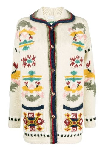 ETRO geometric floral intarsia-knit cardigan - Weiß