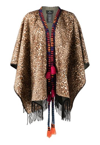 ETRO Fringed Animalier wool cape - Nude