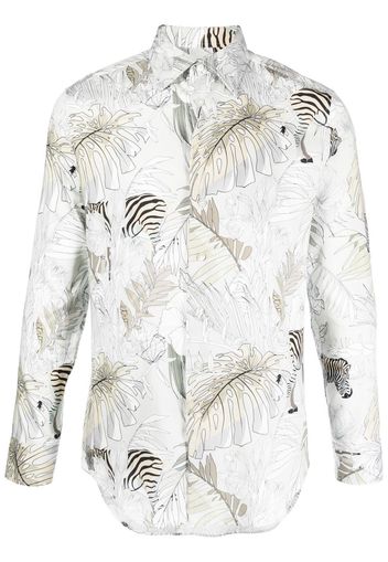 ETRO foliage-print cotton shirt - Grau