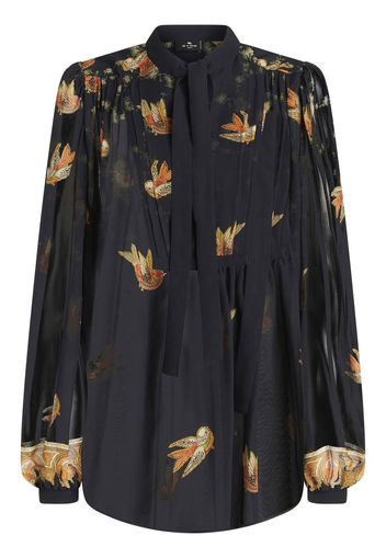 ETRO Seidenbluse mit Vogel-Print - Schwarz