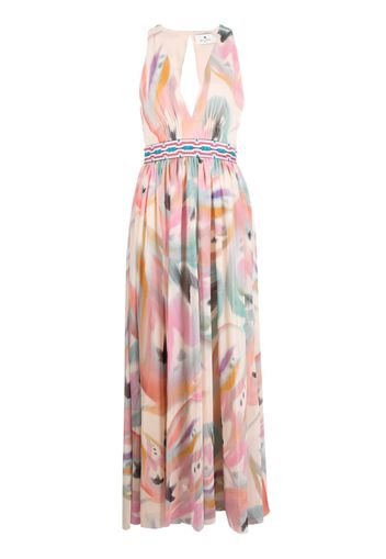 ETRO abstract-print V-neck silk dress - Nude