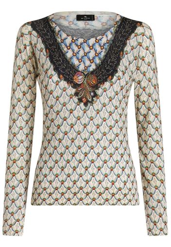 ETRO floral-print knitted top - Nude