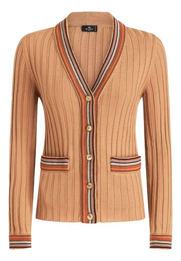 ETRO ribbed-knit V-neck cardigan - Braun