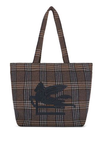 ETRO Pegaso-motif plaid tote bag - Blau