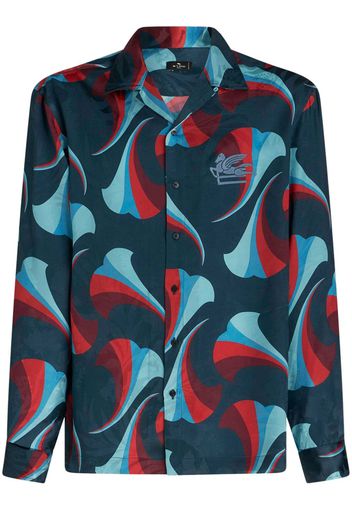 ETRO floral-print silk bowling shirt - Blau