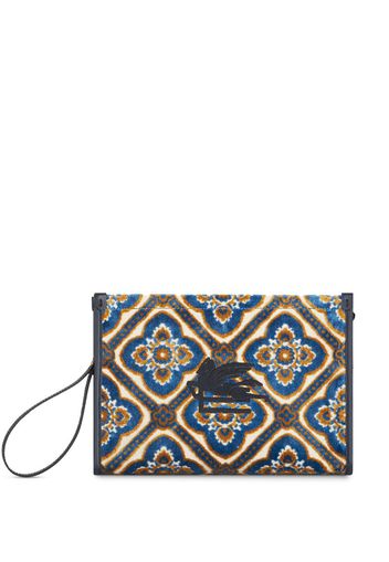 ETRO logo-embroidered jacquard makeup bag - Nude