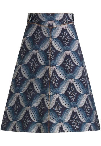 ETRO floral-embroidery jacquard denim skirt - Blau