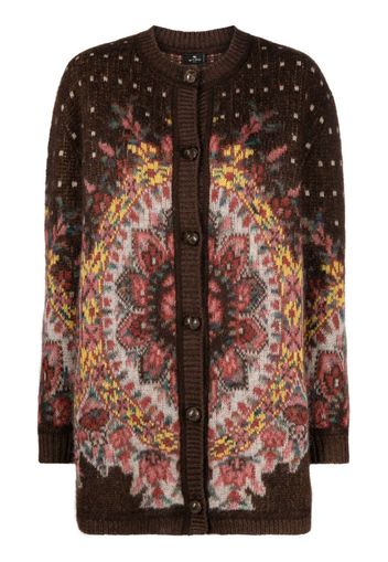 ETRO patterned-jacquard crew-neck cardigan - Braun