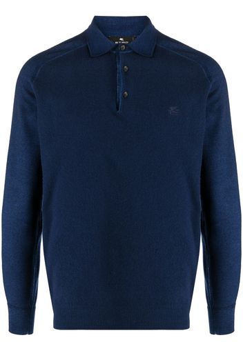 ETRO logo-embroidered long-sleeve polo shirt - Blau