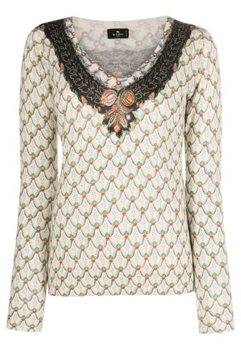 ETRO floral-print knitted top - Nude