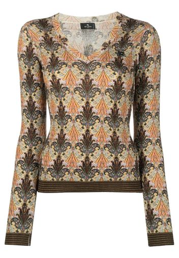 ETRO graphic-print V-neck jumper - Gelb