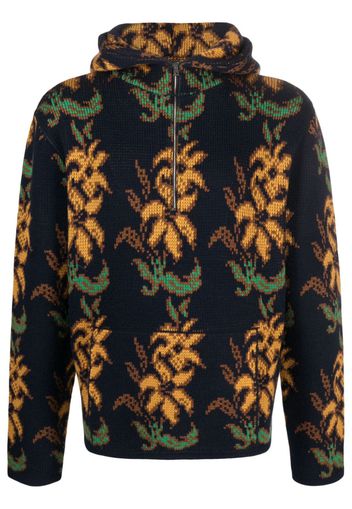 ETRO floral-intarsia virgin wool hoodie - Blau