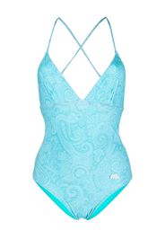 ETRO logo-patch detail swimsuit - Blau