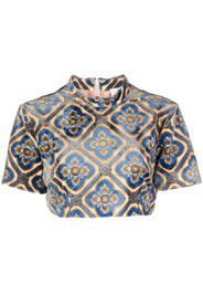 ETRO abstract-print velvet crop top - Blau