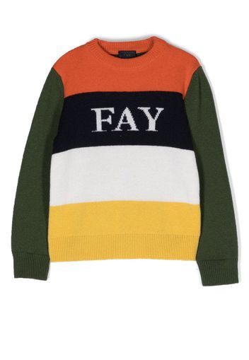 Fay Kids embroidered-logo colour-block jumper - Nude