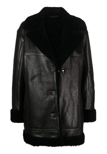 Fay shearling-trim leather jacket - Braun